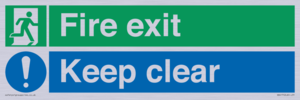 Fire exit Keep clear dual sign